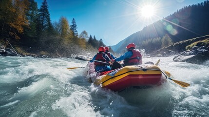 people are rafting on the river AI Generative