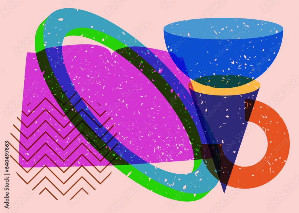 Poster book and colorful geometric shapes. educational object in trendy riso graph design. geometry element