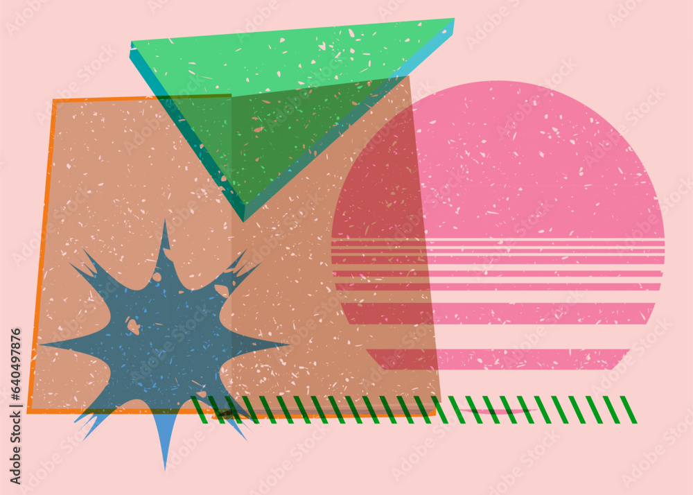 Poster book and colorful geometric shapes. educational object in trendy riso graph design. geometry element