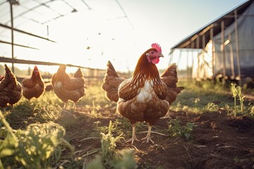 Portrait chickens in the farm AI Generative