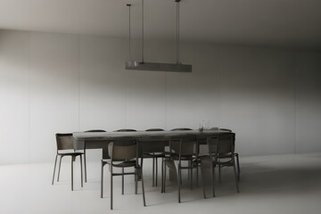 Style interior with table and chairs in dark concrete interior. Generative AI 

