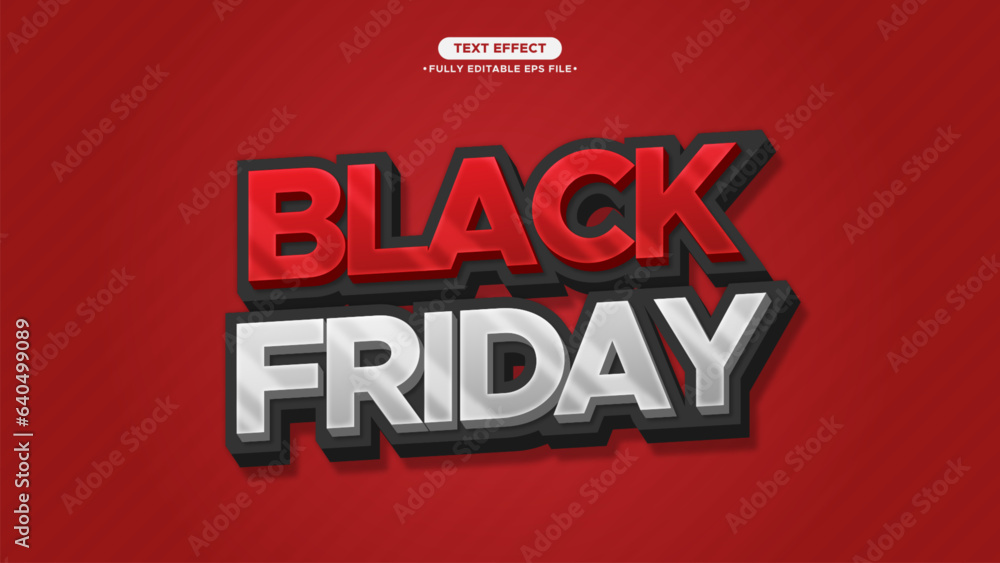 Poster Black Friday Vector Text Effect with Red Background Color Fully Editable Text and Font