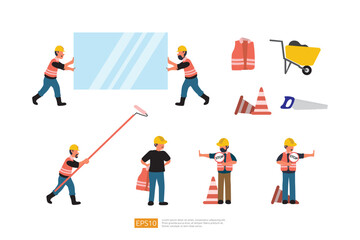 Fototapeta na wymiar Construction Builder or worker character set. Renovation and construction vector illustration