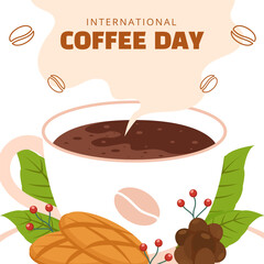 International Coffee Day Social Media Illustration Flat Cartoon Hand Drawn Templates Background
