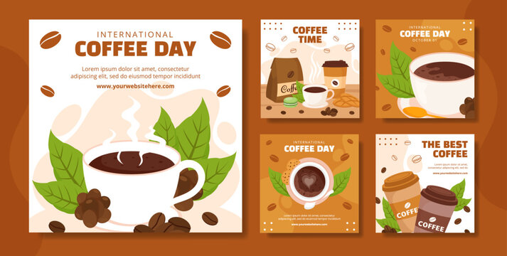 International Coffee Day Social Media Post Flat Cartoon Hand Drawn Templates Background Illustration