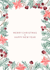 Watercolor Christmas floral as background frame
