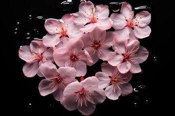 Blossom Afloat: Aerial View of Sakura Flowers in Isolation on Dark Background
