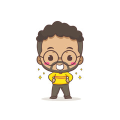 Cute father smiling cartoon character. African man wearing glasses concept design. Flat chibi cartoon style. Vector art illustration. Isolated white background