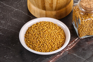 Mustard dry seeds in the bowl