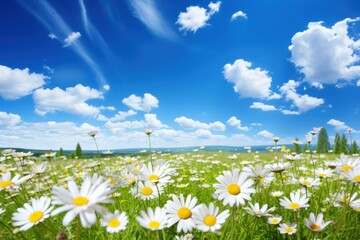 Sunny Serenity: A Meadow of Daisies and Flowers on a Radiant Day
