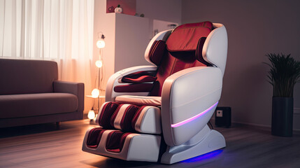 A Massage machine chair full body for relaxation, and helps to relieve pain and improve blood circulation. electric massage chair. Generative Ai