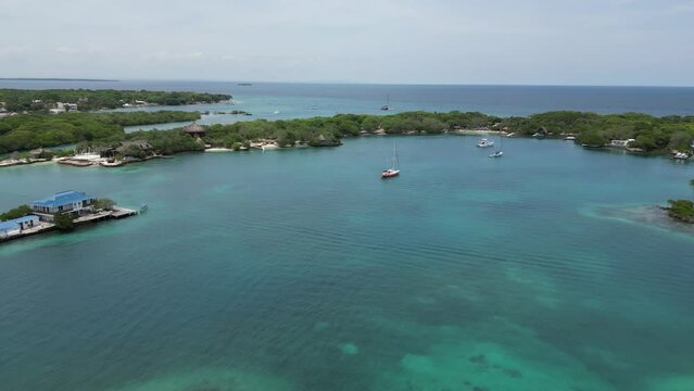 Jaw dropping aerial shot of Isla Mulata in Cartagena Colombia