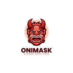 Vector Logo Illustration Onimask Mascot Cartoon Style.