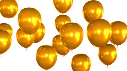 3d render of golden balloons on transparent background, anniversary, birthday or wedding celebration