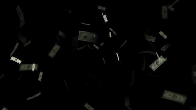 Money falling and flying in the air, light version with not as many bills, 4k 24p with alpha channel for transparent background and easy compositing, overlaying
