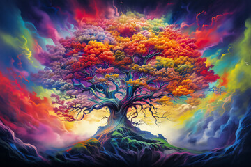 Fantastic psychedelic colored tree
