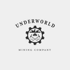 mining logo line art vintage vector illustration template icon graphic design
