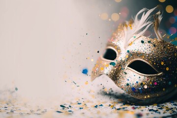 carnival mask for the holidays in brazil and latin america, black background defocused lights