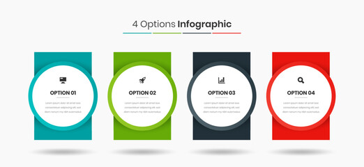 Vector Business Infographic Presentation Template with Abstract Design, 4 Options and Icons