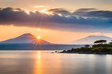 sunset over the lake , Mount Kilimanjaro Landscape