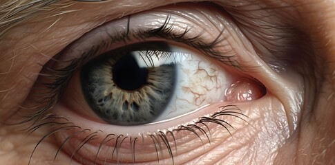 A closeup view on the eye of an old-aged woman - obrazy, fototapety, plakaty