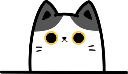 Funny black and white cat flat cartoon element