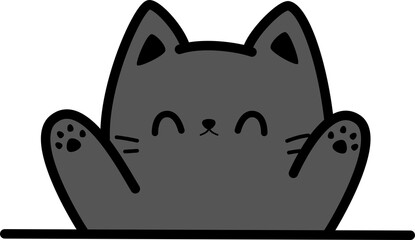 Black cat hello greeting waving hand flat cartoon element