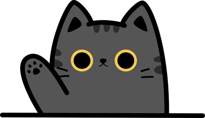Black tabby cat hello greeting waving hand flat cartoon element
