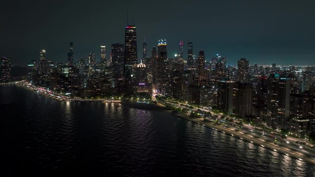 Aerial view on Chicago at night