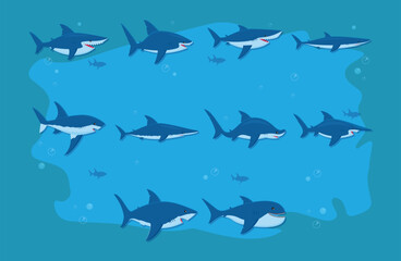set of shark species funny illustration