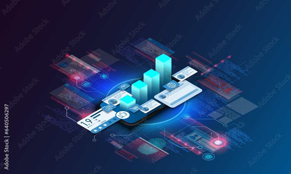 Poster abstract background image, online technology concept on laptop, data analytics. charts and graphics 