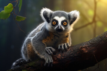 Obraz premium Image of ring-tailed lemur in the forest, Wildlife Animals., Generative AI, Illustration.