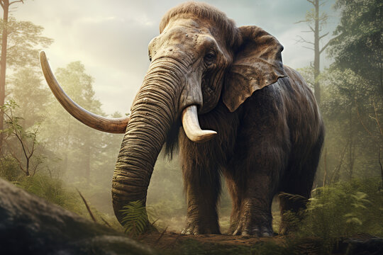 Image of a mammoth in the forest, Wildlife Animals., Generative AI, Illustration.