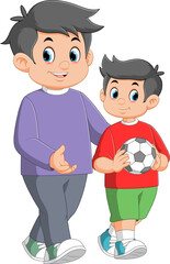 with father and son playing soccer