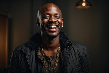 Obraz premium Portrait of creative trendy black african male designer laughing