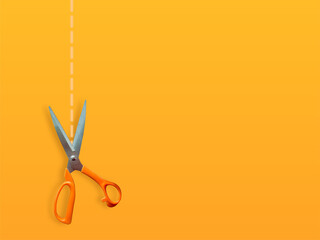 yellow background with scissors cutting lines, perfect for your business poster.