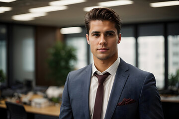 Fototapeta premium Handsome young business man standing confident in the office