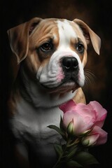 adult dog in a photo session to remember him before he dies, with flowers and plants, mexico latin america