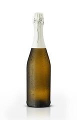 brown bottle of champagne with drops