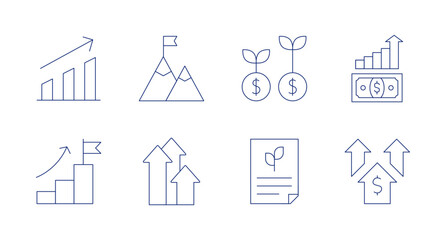 Growth icons. Editable stroke. Containing diagram, goal, growth, money growth, report, profit.