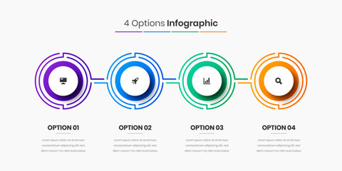 Vector Business Infographic Presentation Template with Abstract Design, 4 Options and Icons