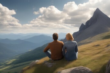 Fototapeta premium couple on top of mountain