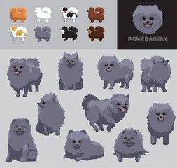 Dog Pomeranian Cartoon Vector Illustration Color Variation Set Blue Coat