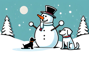 Draw a dog next to a snowman on a snowy day.
Generative AI