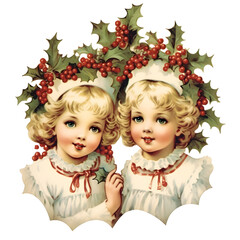 Christmas in a retro style Christmas greeting card. Vector illustration, vintage, isolated on white background