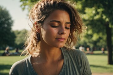 Fototapeta premium A woman who closed her eyes was in the garden