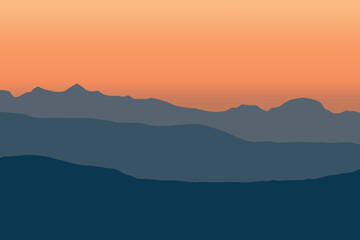 Landscape with mountains. Vector illustration in flat style.