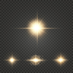 Realistic burst light collection. Transparent glow light effect. Star burst with sparkles. lens flares star lights and glow
