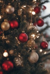 Obraz na płótnie Canvas Merry Christmas Poster With Christmas Tree Ornaments