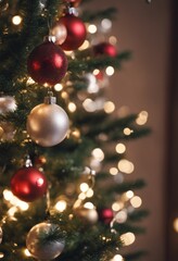 Fototapeta na wymiar Merry Christmas Poster With Christmas Tree Ornaments